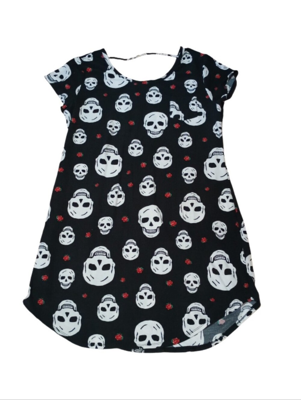 No Boundaries Black Skull Print Tee Dress with White Graphic